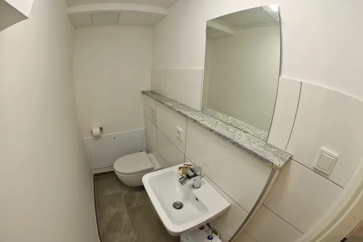 Separate guest toilet with washbasin and mirror